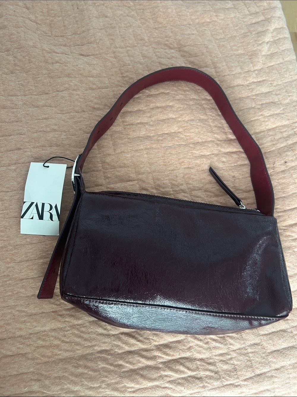 ZARA Burgundy Patent Shoulder Bag